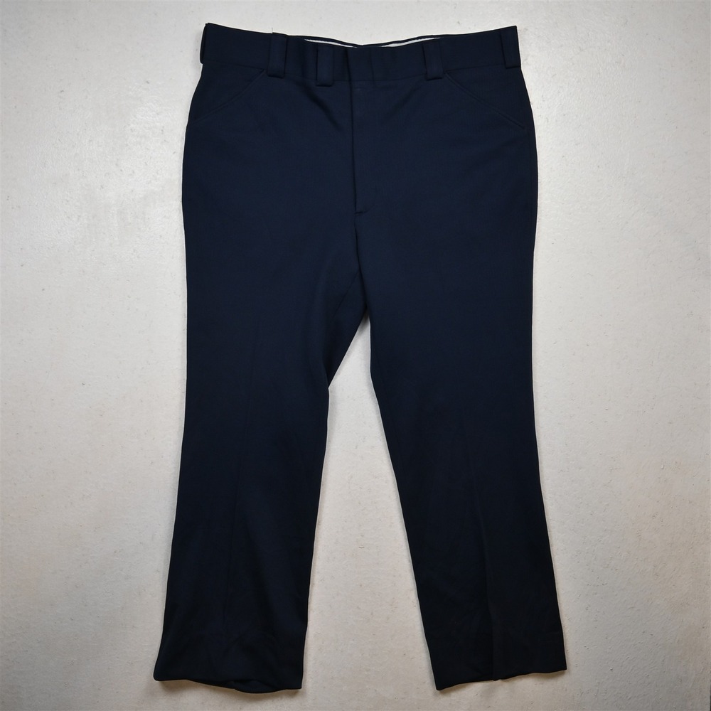 Vtg 70s 38x30 Navy Blue Flared Bell Bottom‎ Dress Mens Pants